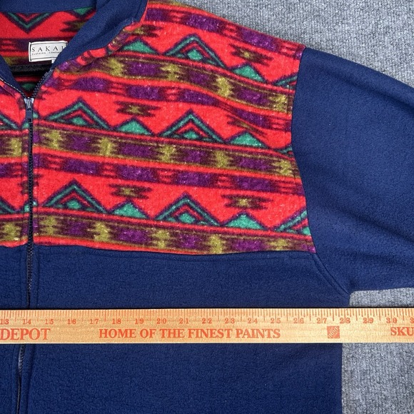 Vintage Sakai Fleece Jacket Full Zip Mens Size Xl Blue Aztec Pockets - Picture 7 of 8